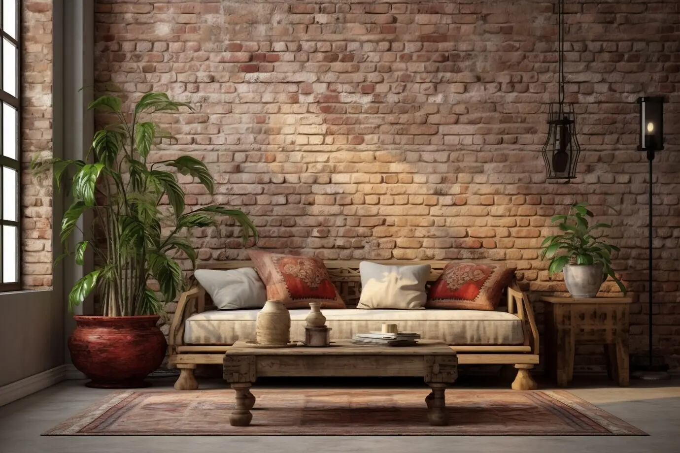 Im Boho-Stil dekorierter Innenraum.